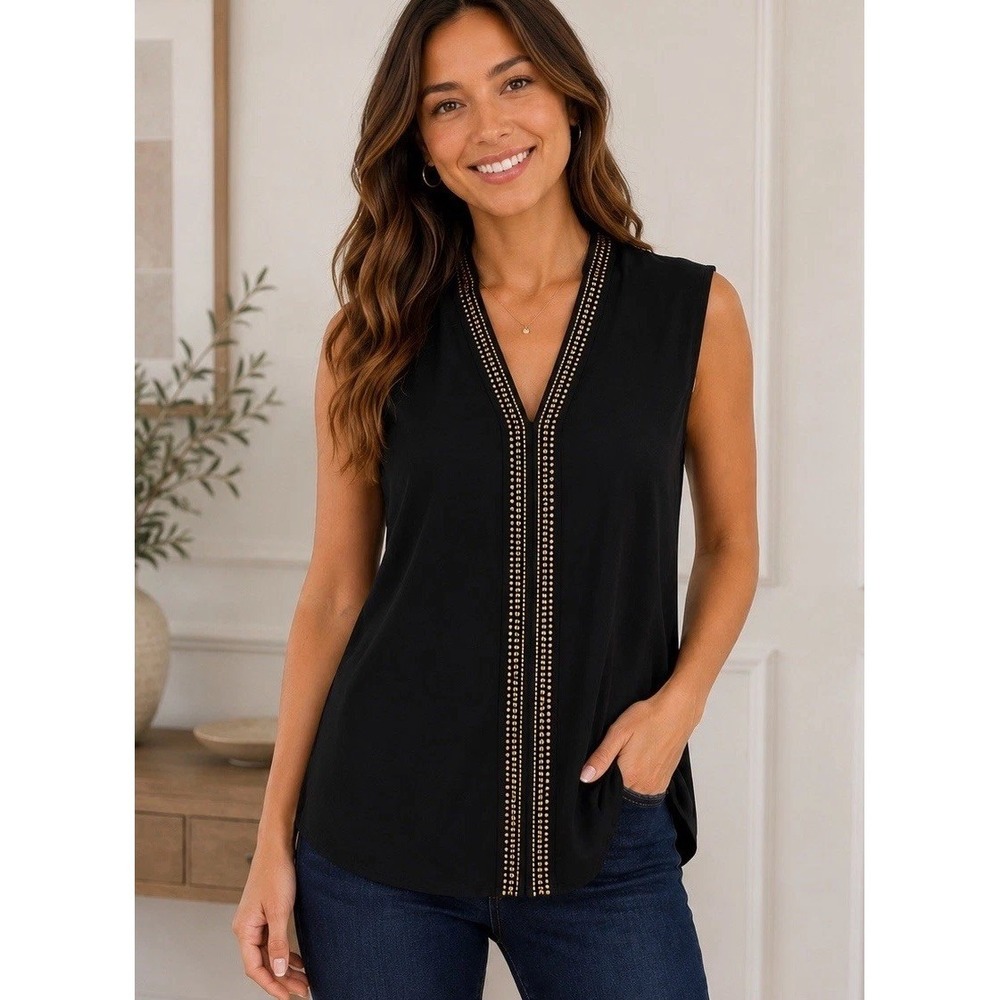 Rachel Roy Black Sleeveless Top With Gold Studs Size Large Worn Twice Date Night